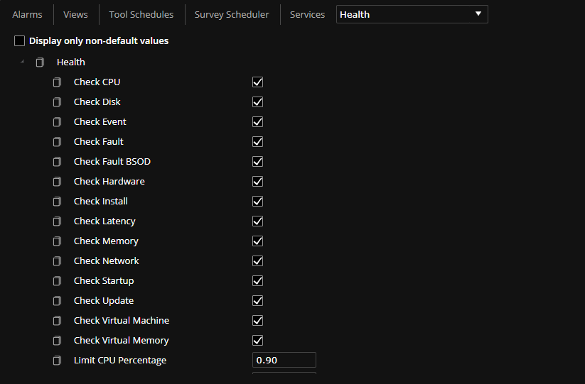 Additional settings for Health that can be enabled by check box or by entering numbers