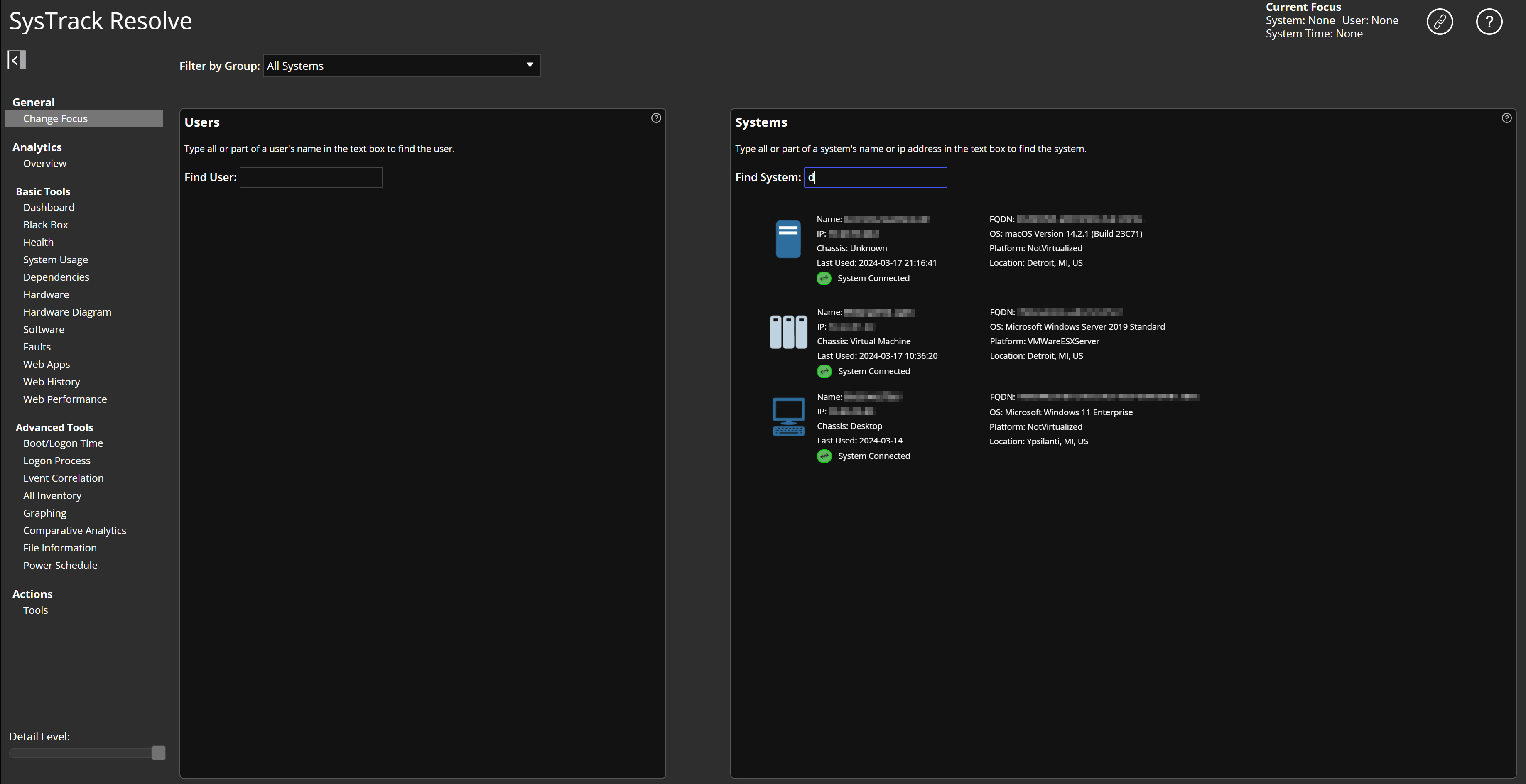 Resolve's Find System field