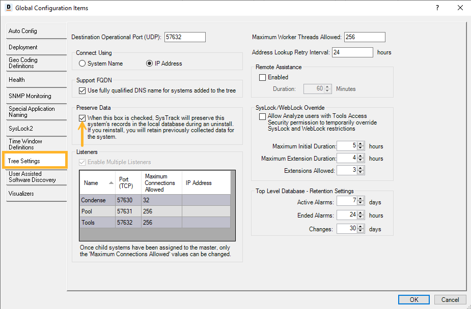 Tree Settings in Global Configuration Items